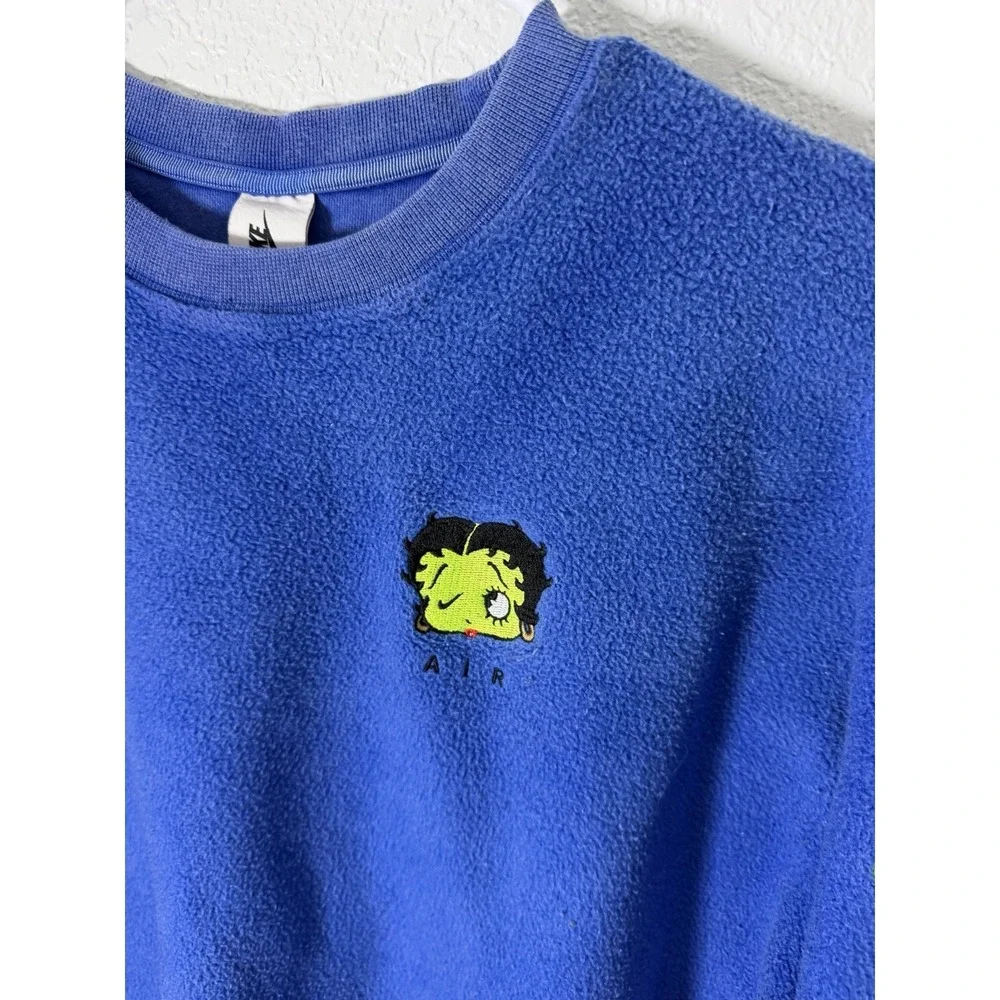 Womens NIKE X Olivia Kim Betty Boop Blue Fuzzy Crew Sweatshirt Small CT2024-480